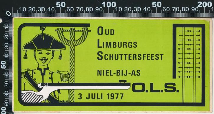 Sticker: Oud Limburgs Schutterfeest Sint Sebastianus 1977, Verzamelen, Stickers, Zo goed als nieuw, Bedrijf of Vereniging, Verzenden