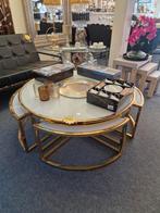 5-delige salontafel, koffietafel goud met wit glas, Huis en Inrichting, Tafels | Salontafels, 50 tot 100 cm, Minder dan 50 cm