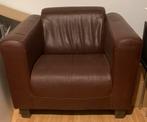 Bruine leren fauteuil, Huis en Inrichting, Fauteuils, Ophalen, Gebruikt, Minder dan 75 cm, Leer