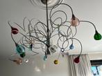 RVS Hanglamp met Kleurrijke Glazen Kapjes, Huis en Inrichting, Lampen | Hanglampen, Ophalen, Gebruikt, Glas, 50 tot 75 cm