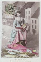 D410 ansichtkaart vrouw met jurk en grote vis rond 1910, Verzamelen, Ansichtkaarten | Themakaarten, Ophalen of Verzenden, Voor 1920