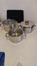 Pannenset - 3 stuks, Gebruikt, Inductieplaat, Pannenset, Ophalen of Verzenden