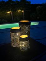 Set van 3 zwarte metalen windlichten, Ophalen of Verzenden, Zo goed als nieuw, Netvoeding, Minder dan 50 watt