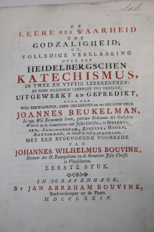 Johannes Beukelman - Verkl. Heid. Cat. deel 1 (1774), Antiek en Kunst, Antiek | Boeken en Bijbels, Ophalen of Verzenden
