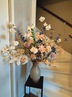 Grote beige vaas met xxl boeket beige bruin goud blauw, Ophalen, Nieuw, Binnen