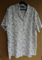 Ecru blouse met rood/zwart patroon - maat 50, viscose/linnen, Kleding | Dames, Overige kleuren, De Ville, Maat 46/48 (XL) of groter