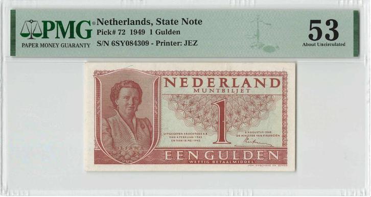 Vrijwel UNC biljet 1 gulden 1949, muntbiljet Juliana | PMG, Postzegels en Munten, Bankbiljetten | Nederland, 1 gulden, Ophalen of Verzenden