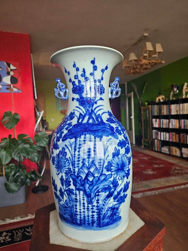 Chinees blauw-wit porseleinen vaas, 19e eeuw, Ophalen of Verzenden