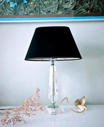 Art Deco Tafellamp Kristalvoet & Linnen Kap beschikbaar voor biedingen
