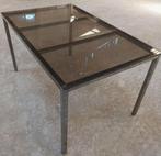 KOOPJE  -  Eettafel met rookglas en verchroomd onderstel, Ophalen, Zo goed als nieuw, Rechthoekig, 50 tot 100 cm