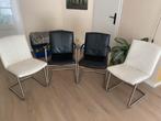 4x leren eetkamer stoelen, zwart en wit (T.E.A.B), Huis en Inrichting, Ophalen, Gebruikt, Zwart, Leer