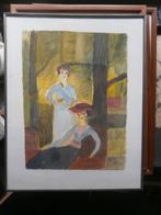Leuk schilderijtje aquarel met Dames, Ophalen of Verzenden