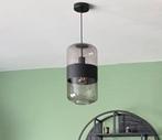 Mooie glazen hanglampen met mat zwarte band, Ophalen, Zo goed als nieuw, Glas, Minder dan 50 cm