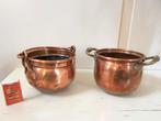 2 koperen kleine ronde potjes met hengseltje en handvatjes, Antiek en Kunst, Antiek | Koper en Brons, Ophalen of Verzenden