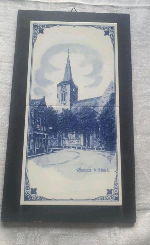 tegeltableau 2 tegels Abcoude N H Kerk delfts blauw, Antiek en Kunst, Antiek | Wandborden en Tegels, Ophalen