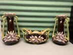 Majolica set 2 vazen & jardinière, Art-Nouveau, Jugendstil, Ophalen