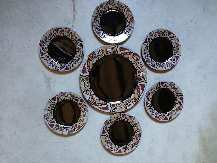 Retro Arcoroc France serveerschaal met 6 bordjes, Huis en Inrichting, Keuken | Servies, Zo goed als nieuw, Bord(en), Overige stijlen