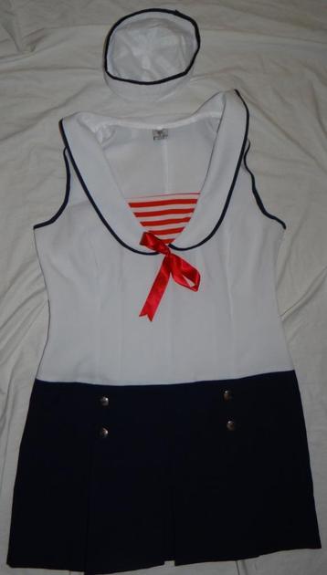 Leuke donkerblauw/wit/rood MARINE/MATROOS/NAVY jurk + hoedje beschikbaar voor biedingen