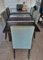 Uitschuifbare tafel + 6 stoelen + extra hoezen, Ophalen, Gebruikt, Modern, 6 tot 8 stoelen