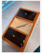 Brocante bureau sieraden kist vak deksel bekleed hout pennen, Diversen, Nieuw, Ophalen of Verzenden