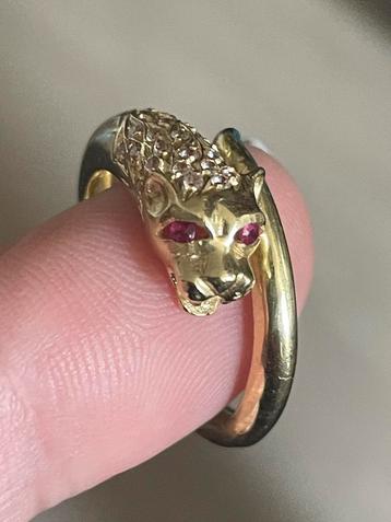 Stevige 14 k geelgouden  panterring ringmaat 19.5 /6.44 gram beschikbaar voor biedingen