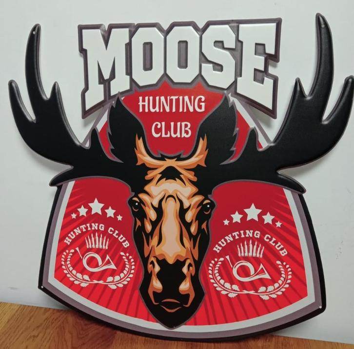 Moose Hunting Club Eland reclamebord van metaal wandbord, Huis en Inrichting, Woonaccessoires | Wanddecoraties, Nieuw, Verzenden