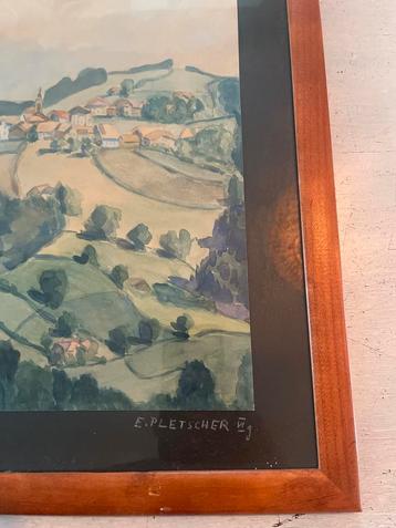 Klassiek Schilderij E. Pletscher, Dorpsgezicht beschikbaar voor biedingen