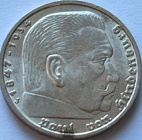 Derde Rijk vijf mark 1939J topkwaliteit!, Postzegels en Munten, Munten | Europa | Niet-Euromunten, Losse munt, Duitsland, Zilver