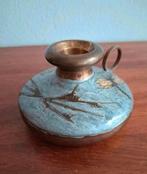 Vintage messing emaille kandelaar met oortje, Ophalen of Verzenden
