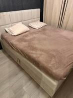 Tweepersoonsbed met opbergruimte + IKEA topper, Ophalen, Beige, Tweepersoons, Zo goed als nieuw