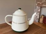 Emaille theepotje theepot koffiepot creme donkergroen, Ophalen of Verzenden