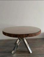 Dubbelman Design houten eettafel met Chrome poten, 100 tot 150 cm, 100 tot 150 cm, Modern, Rond