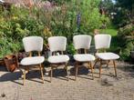 Vier retro nieuw gestoffeerde eetkamerstoelen, Huis en Inrichting, Stoelen, Ophalen, Vo, Gebruikt, Overige kleuren