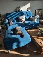 Blauwe IKEA 3-zits bank + voetenbank, Ophalen, 150 tot 200 cm, Driepersoons, 75 tot 100 cm