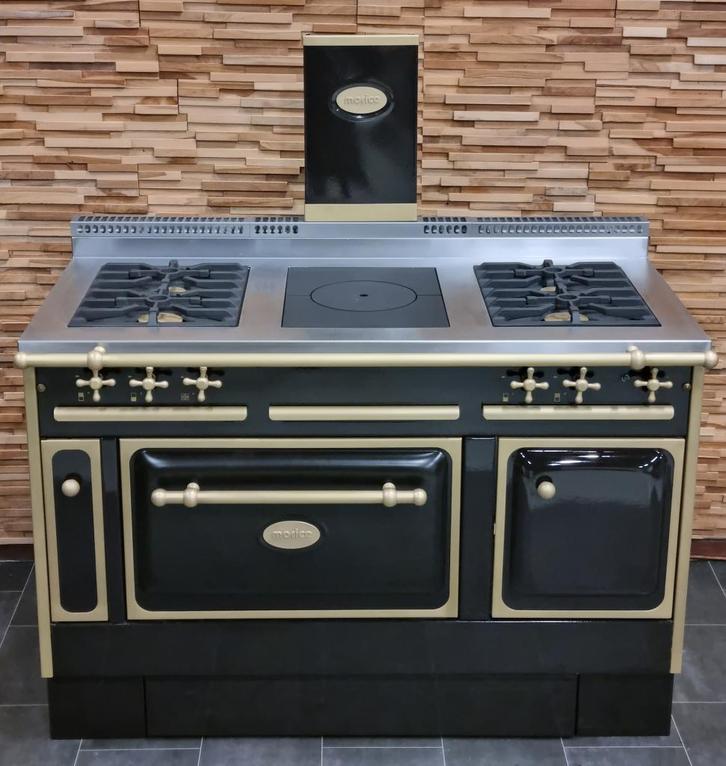 Luxe Fornuis Morice 130cm Mokka + Messing 5 pits GASOVEN, Witgoed en Apparatuur, Fornuizen, Zo goed als nieuw, Vrijstaand, Gas