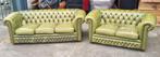 Vintage Chesterfield bankstel groen + BEZORGING GRATIS, Gebruikt, Chesterfield, Leer, Ophalen of Verzenden