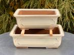 Bonsai schalen set (2) crème geglazuurd Japans aardewerk, Tuin en Terras, Bloempotten, Ophalen of Verzenden, Zo goed als nieuw