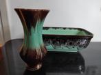 Art Deco aardewerken vaasje en schaal groen met bruin, Antiek en Kunst, Antiek | Keramiek en Aardewerk, Ophalen of Verzenden