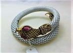Gevlochten witte slangenarmband slang met amethistkleurige o, Ophalen, Zo goed als nieuw, Wit
