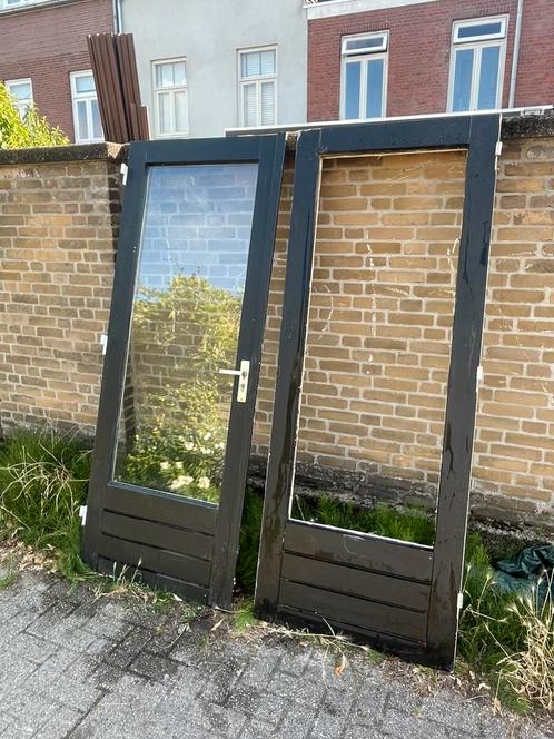 Hardhouten openslaande achterdeuren, Doe-het-zelf en Verbouw, Deuren en Horren, Gebruikt, Buitendeur, 200 tot 215 cm, 120 cm of meer