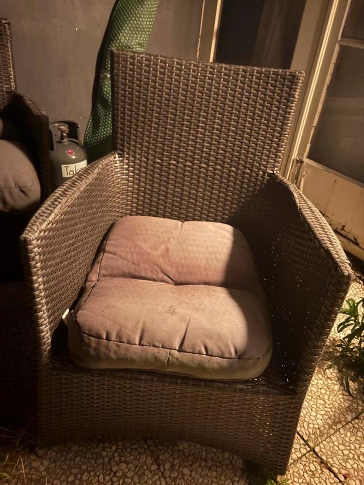 Tuinset: 2 fauteuils + bank (los te koop), Tuin en Terras, Tuinstoelen, Gebruikt, Wicker, Ophalen