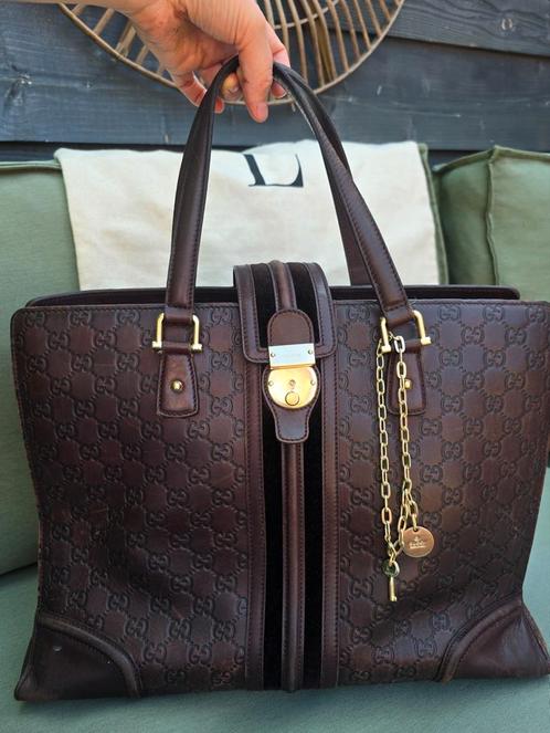 Gucci Guccissima Treasure Tote Bag Donkerbruin Leer Vintage, Sieraden, Tassen en Uiterlijk, Tassen | Damestassen, Gebruikt, Handtas