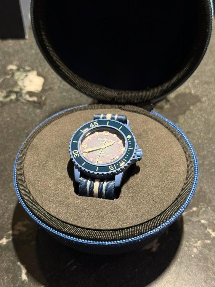 Te koop: Swatch Scuba Fifty Fathoms Atlantic Ocean Blauw, Sieraden, Tassen en Uiterlijk, Horloges | Heren, Zo goed als nieuw, Polshorloge