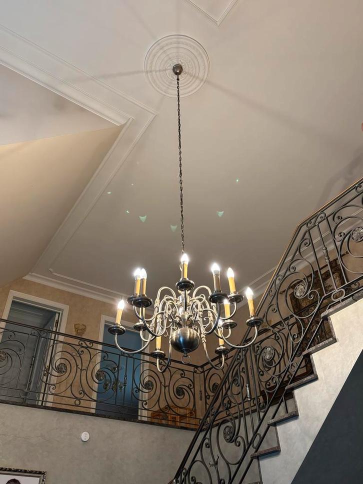 Tinnen kroonluchter, Huis en Inrichting, Lampen | Kroonluchters, Zo goed als nieuw, Metaal, Overige materialen, Ophalen