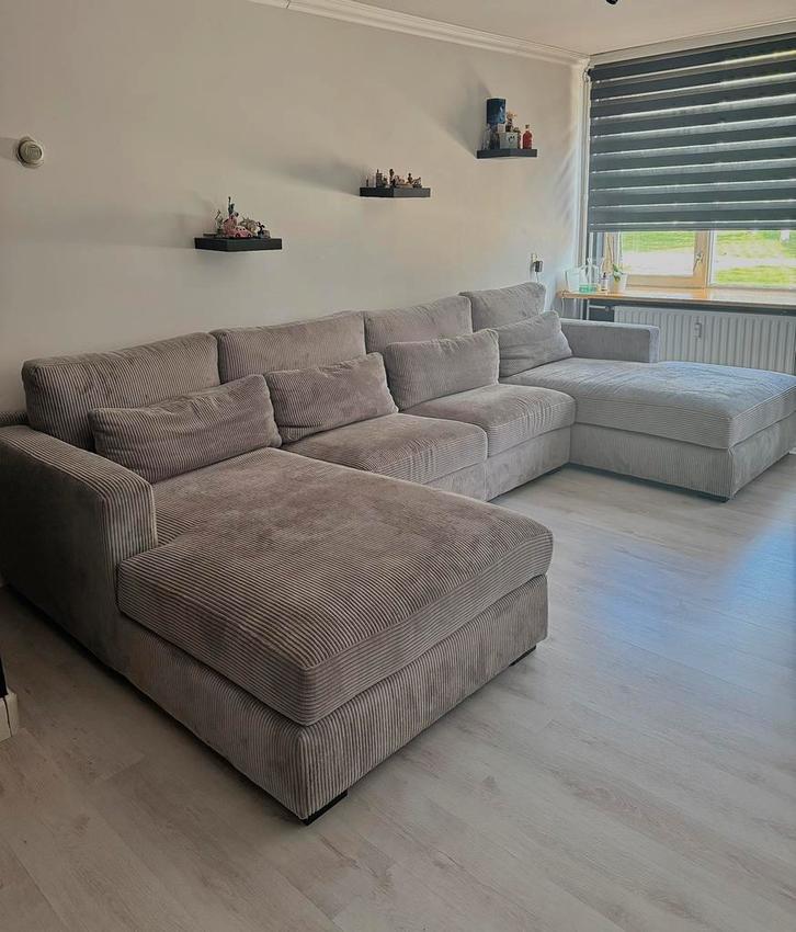 Hoekbank - lichtgrijs - bijna nieuw, Huis en Inrichting, Banken | Complete zithoeken, Zo goed als nieuw, Stof, Ophalen