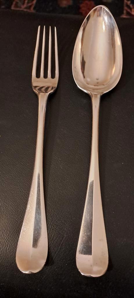 18e/19e eeuws 1e en 2e?gehalte lepel gekeurd 1786 vork 1807, Antiek en Kunst, Antiek | Goud en Zilver, Ophalen of Verzenden