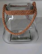 Zwaar glazen windlicht met robuust touw, maat ca 17cm, Ophalen, Nieuw