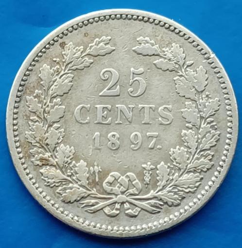 25 cent 1897 - Wilhelmina, Postzegels en Munten, Munten | Nederland, Losse munt, 25 cent, Koningin Wilhelmina, Zilver, Verzenden