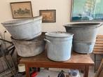 5 Antieke zinken was teilen wastobbes brocante, Tuin en Terras, Bloembakken en Plantenbakken, Minder dan 30 cm, Rond, Ophalen of Verzenden