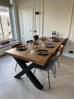 Massieve Acacia Eettafel - industriële X-poten, Huis en Inrichting, Tafels | Eettafels, Massief en Robuust, 100 tot 150 cm, 200 cm of meer